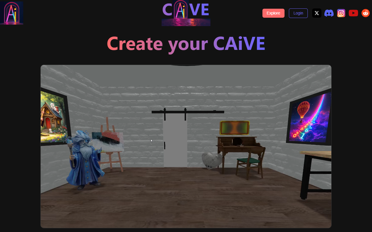 The CAIVE landing page: Creative AI Virtual Environment